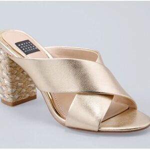 White House Black Market Winslow Gold Leather Slide Sandals Rope Heel Mule 7M